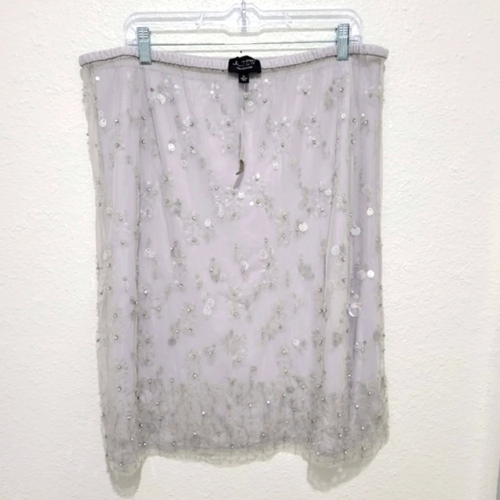 J Crew Collection Flower Sequin Midi Skirt Silver Gray CD483 SZ XL NWT